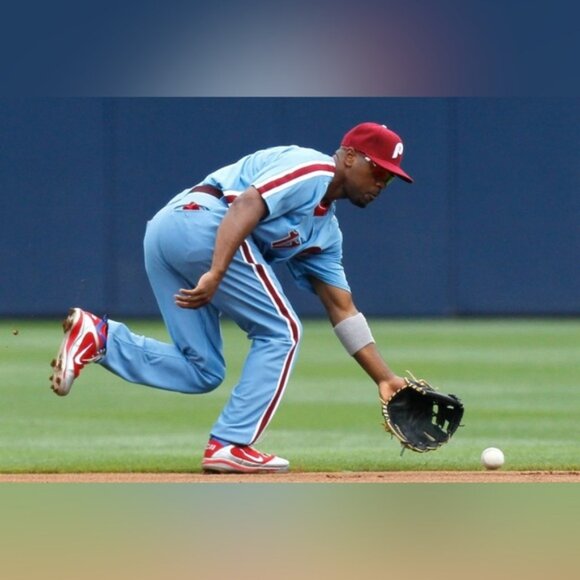 Majestic Authentic Phillies Jimmy Rollins Cooperstown Baseball Jersey Men’s Sz L - Picture 2 of 6